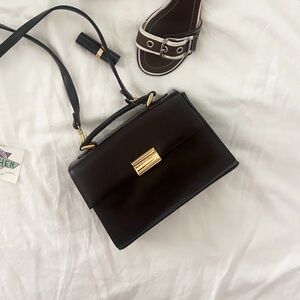 Strada Black Leather Gold Accent genuine leather CBK Carolyn Bessette Kennedy